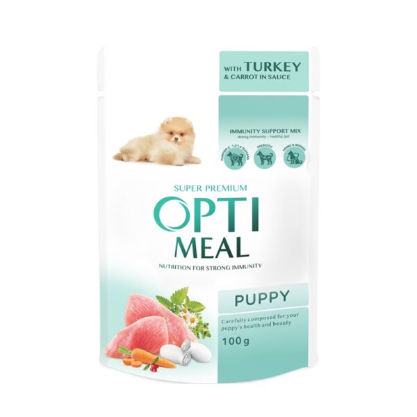 OPTIMEAL - Сomplete сanned pet food for puppies with turkey and carrot in sauce 100g