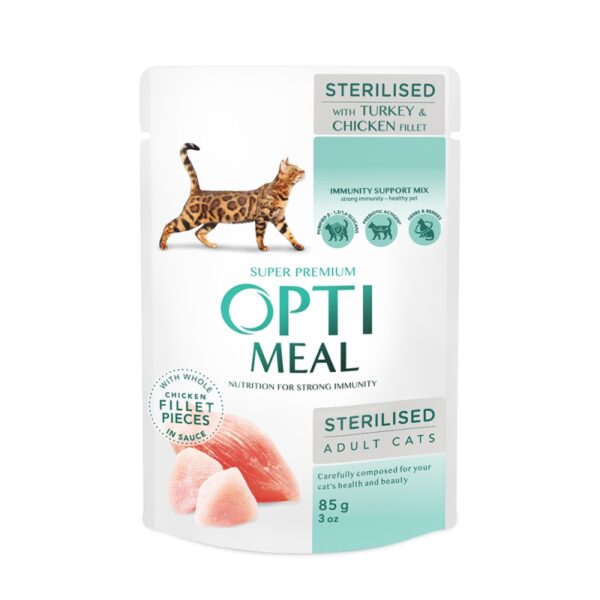 OPTIMEAL - Complete dry pet food for sterilised cats - turkey and oat 700g